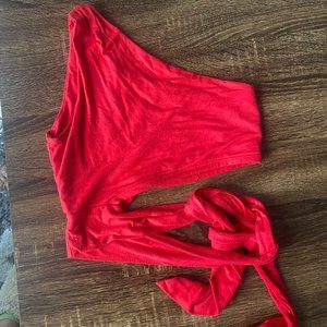 Red side tying shirt